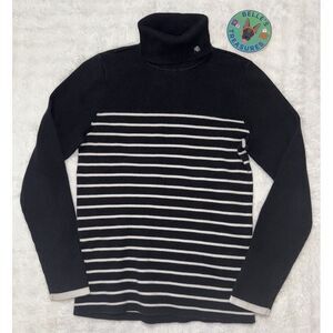 Lauren Ralph Lauren Women's Large Turtleneck Logo Sweater Black & White Stripe